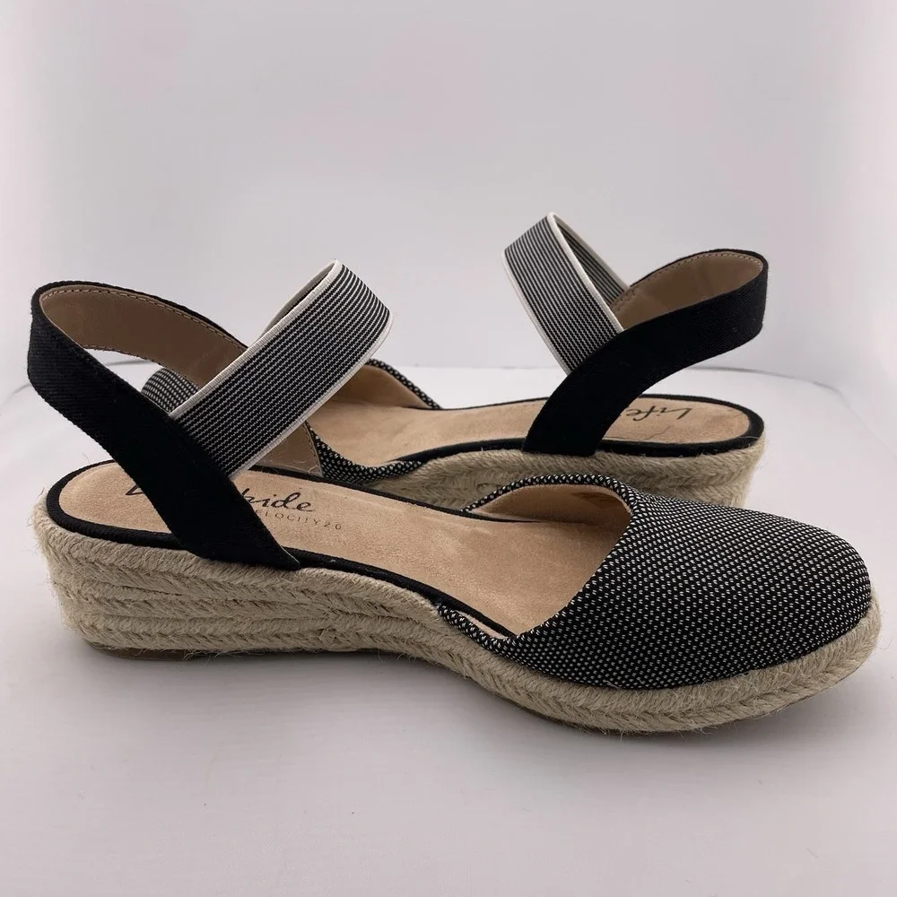 Lifestride Kimmie Espadrille Wedge Black Polkadot Shock‎ Absorption Women 9.5 M